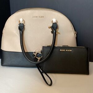 Anne Klein Black and Cream Hand Bag Set/ New Wallet